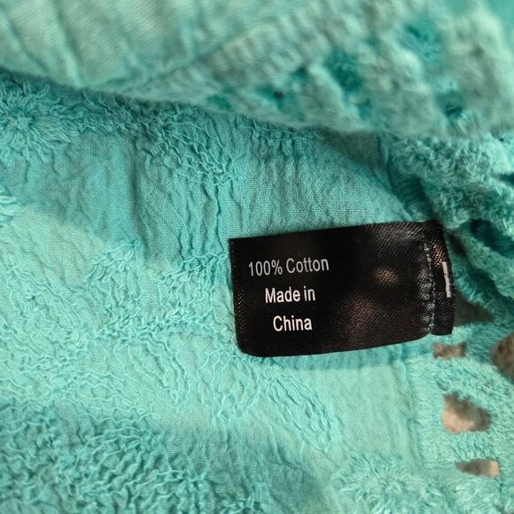 Lane Bryant Crochet Cut-out Top Bell Sleeves Teal Sz 20 Bohemian Craftcore - Picture 9 of 9